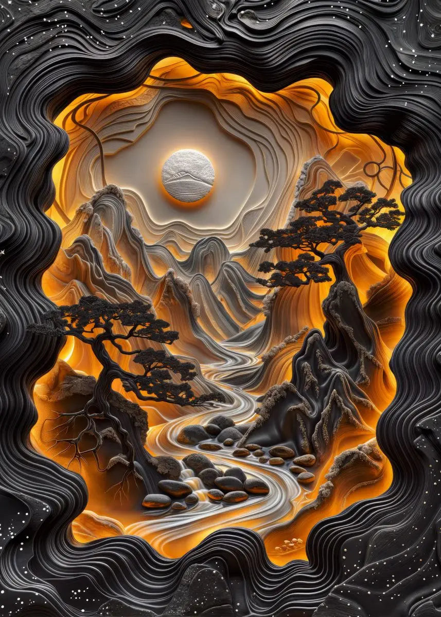 Abstract Lava Landscape Canvas Print - Moonrise Valley Wall Art for Home Decor - ZOOMNSTORE