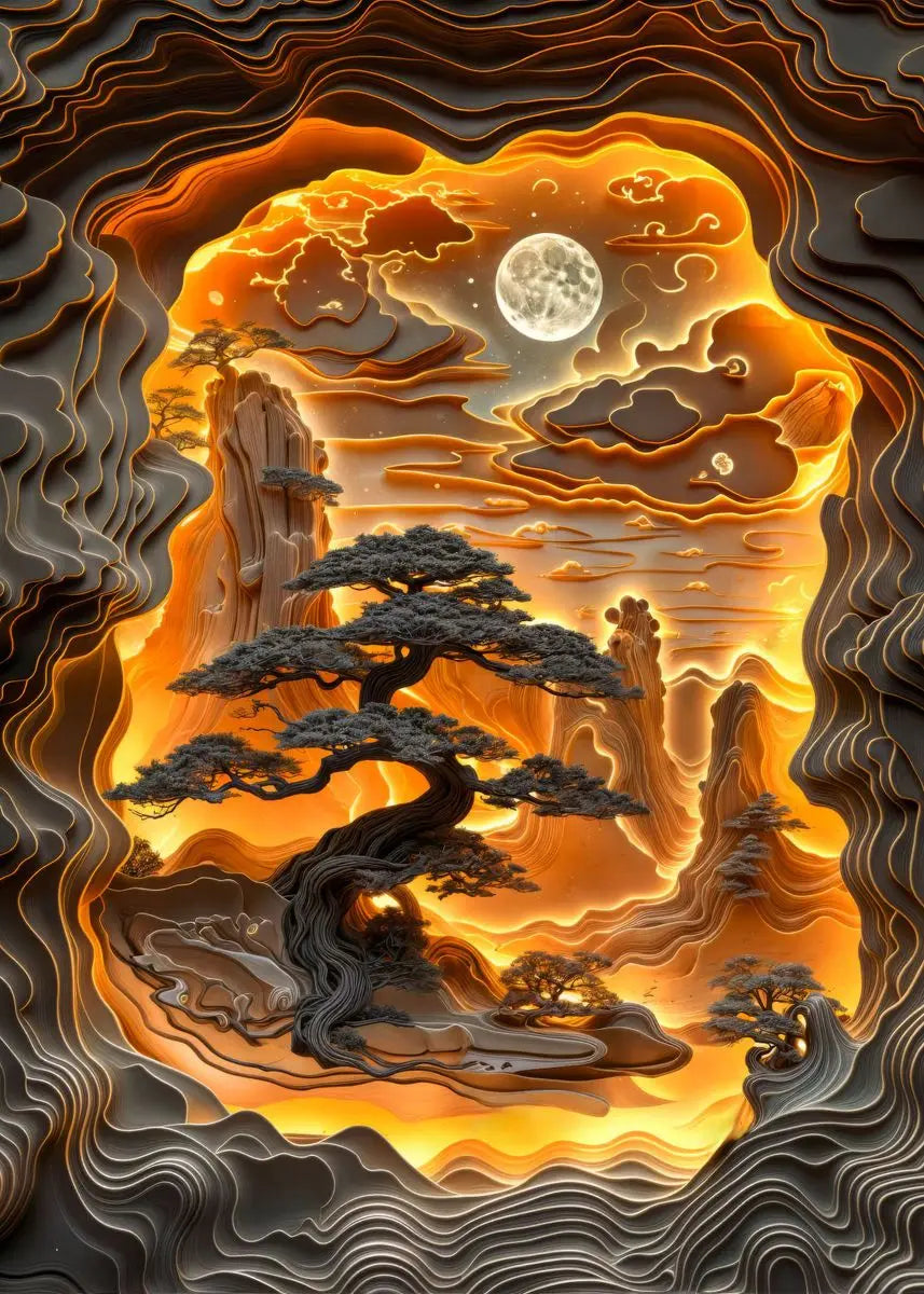 Abstract Lava Landscape Canvas Print - Moonrise Valley Wall Art for Home Decor - ZOOMNSTORE