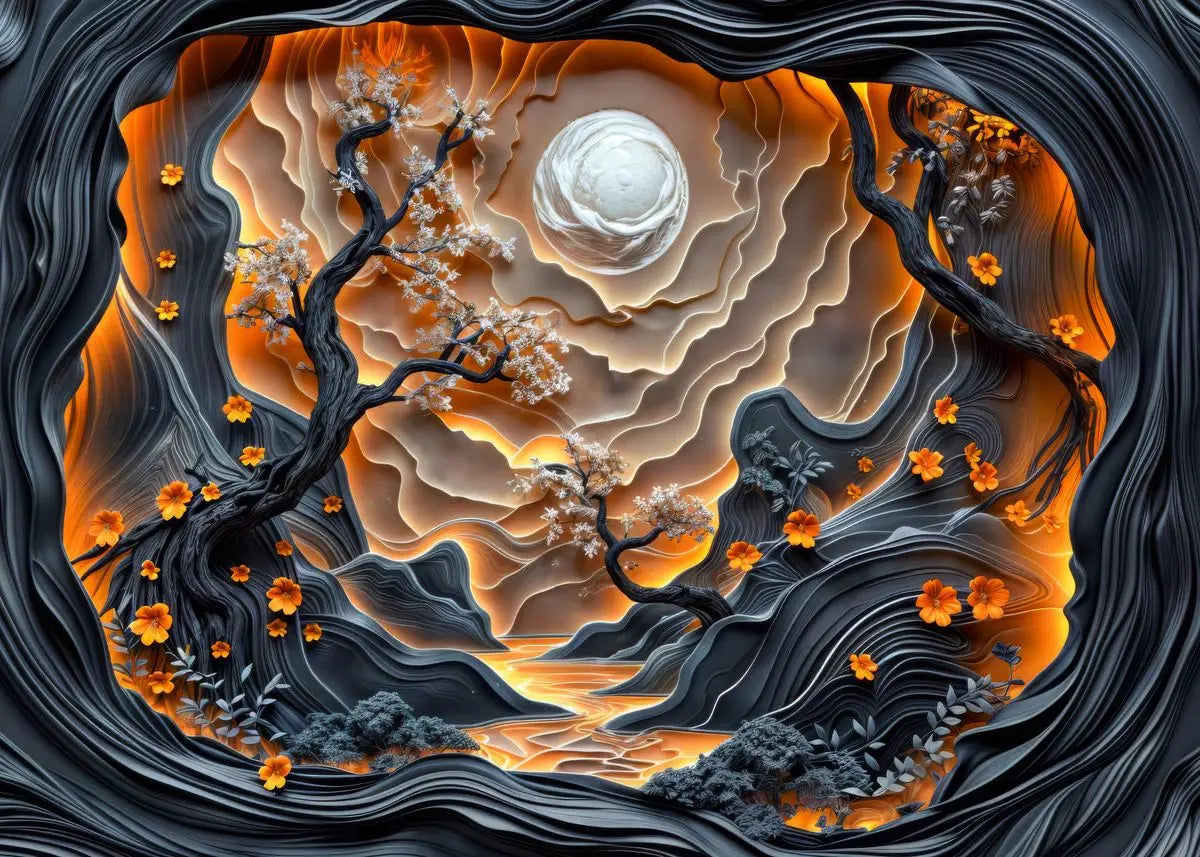 Abstract Lava Landscape Canvas Print - Moonrise Valley Wall Art for Home Decor - ZOOMNSTORE