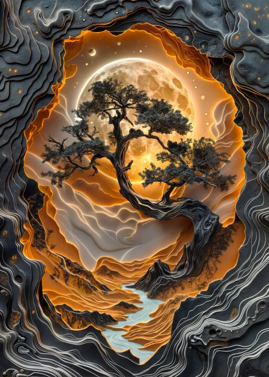 Abstract Lava Landscape Canvas Print - Moonrise Valley Wall Art for Home Decor - ZOOMNSTORE