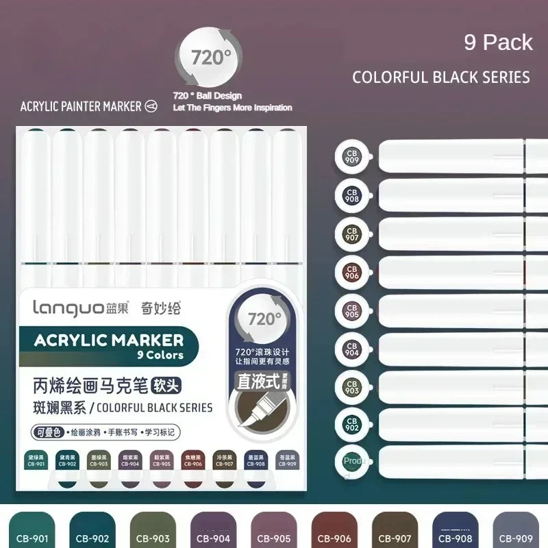 Acrylic Markers Set - 9 Color Art Pens for Rock Painting DIY Crafts - ZOOMNSTORE