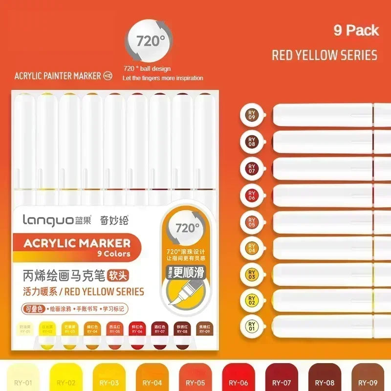 Acrylic Markers Set - 9 Color Art Pens for Rock Painting DIY Crafts - ZOOMNSTORE