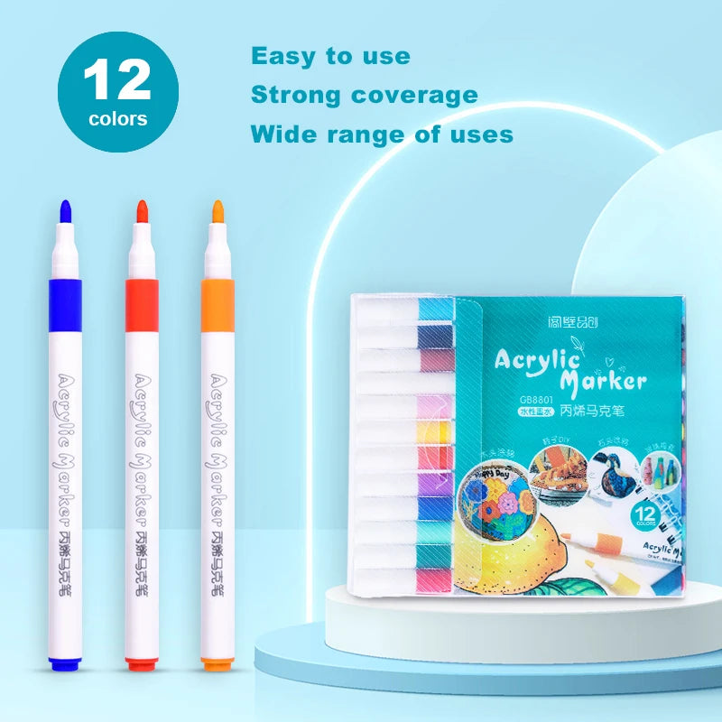 12-60 Colors Acrylic Markers Pen Set Paint Art Marker Soft Tip Pen for Children Stone Paint Ceramic Glass Wood Fabric Painting - ZOOMNSTORE
