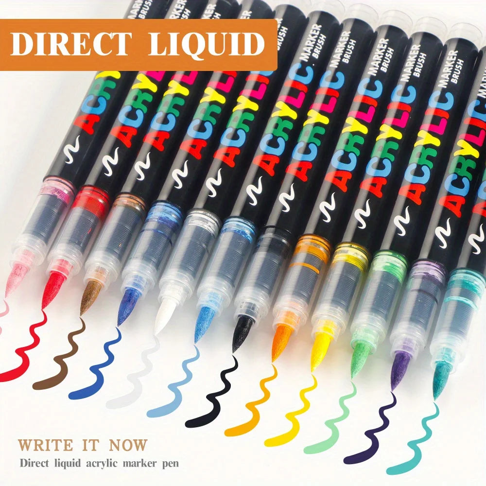12-168 Colors Acrylic Paint Pen Marker Brush Tip Paint Marker For Rock Painting Wood Canvas Stone Christmas Gift DIY Craft - ZOOMNSTORE