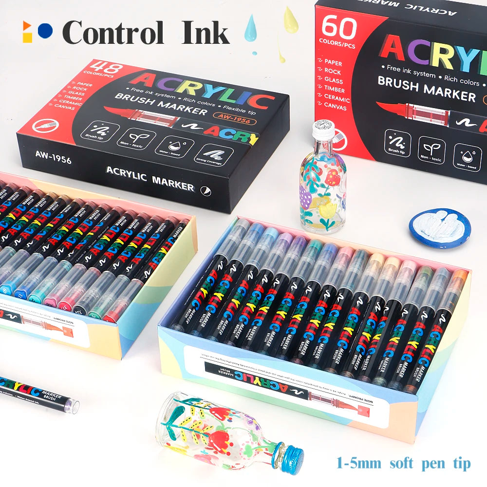 12-168 Colors Acrylic Paint Pen Marker Brush Tip Paint Marker For Rock Painting Wood Canvas Stone Christmas Gift DIY Craft - ZOOMNSTORE
