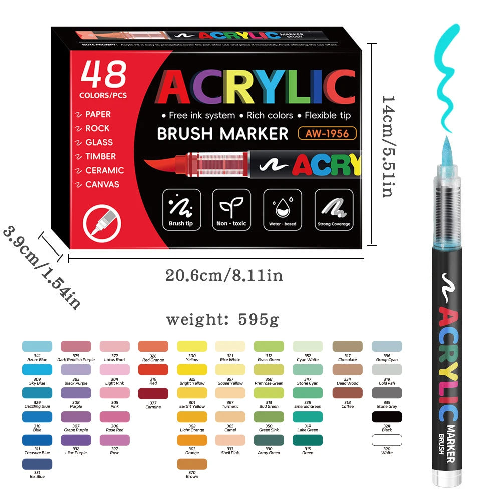 12-168 Colors Acrylic Paint Pen Marker Brush Tip Paint Marker For Rock Painting Wood Canvas Stone Christmas Gift DIY Craft - ZOOMNSTORE