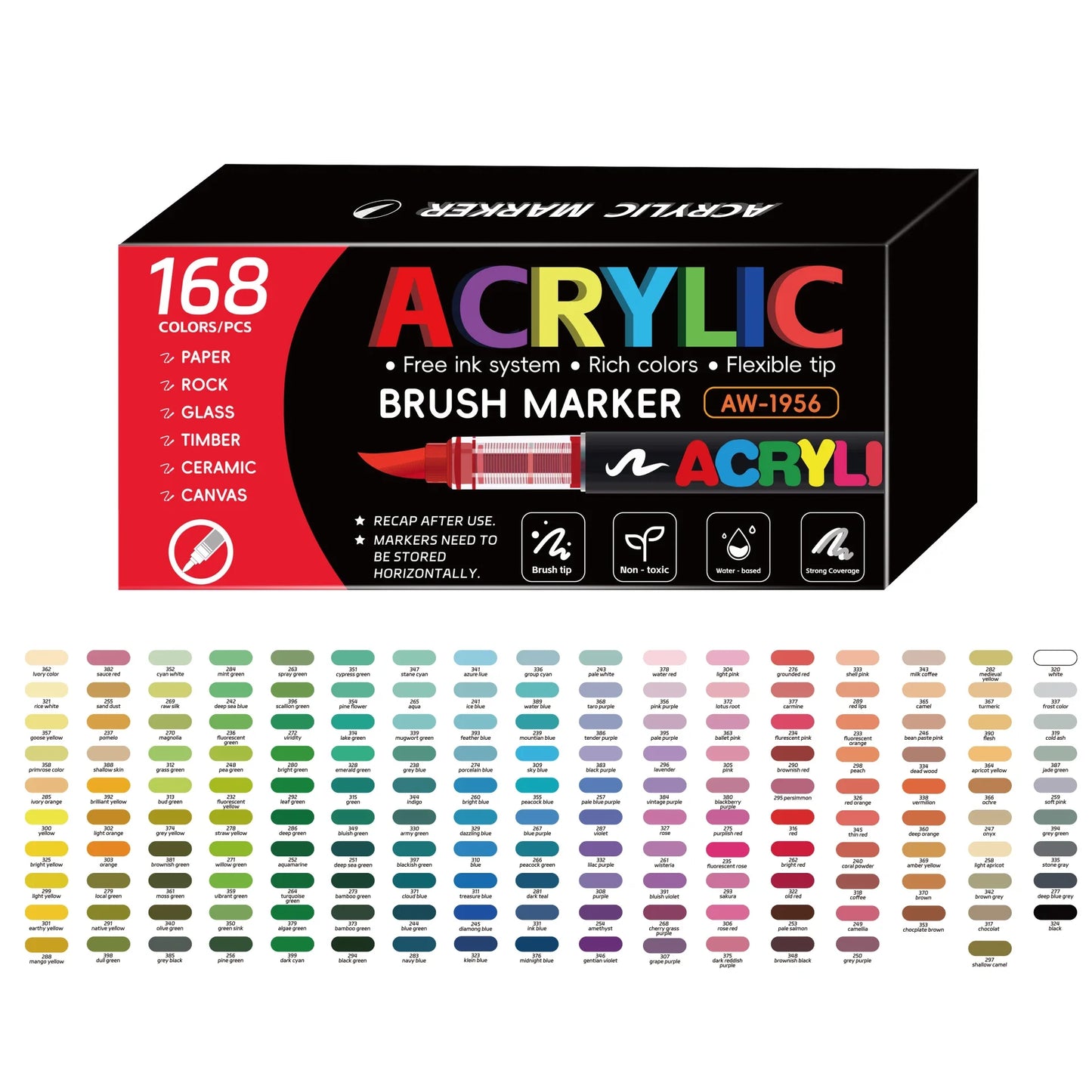 12-168 Colors Acrylic Paint Pen Marker Brush Tip Paint Marker For Rock Painting Wood Canvas Stone Christmas Gift DIY Craft - ZOOMNSTORE