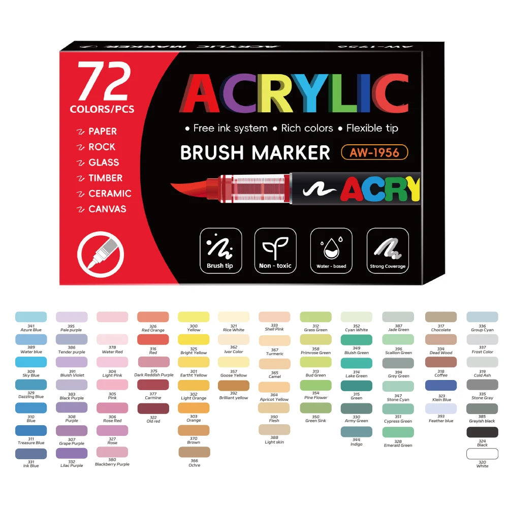 12-168 Colors Acrylic Paint Pen Marker Brush Tip Paint Marker For Rock Painting Wood Canvas Stone Christmas Gift DIY Craft - ZOOMNSTORE