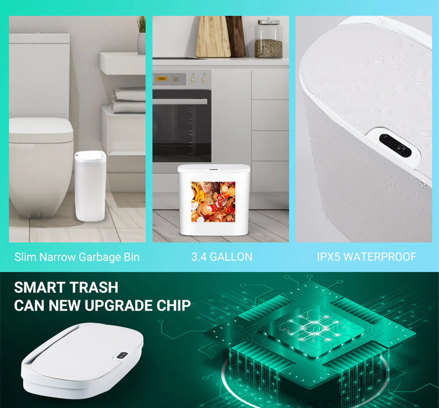 Motion Sensor Trash Can - 13L Automatic Waterproof Bin for Bathroom Kitchen Office Bedroom
