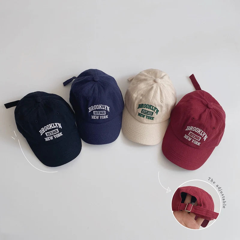 Letter Embroidery Baby Baseball Cap Solid Color Adjustable Toddler Boys Girls Snapback Hat Casual Kids Cotton Duck Tongue Caps - ZOOMNSTORE