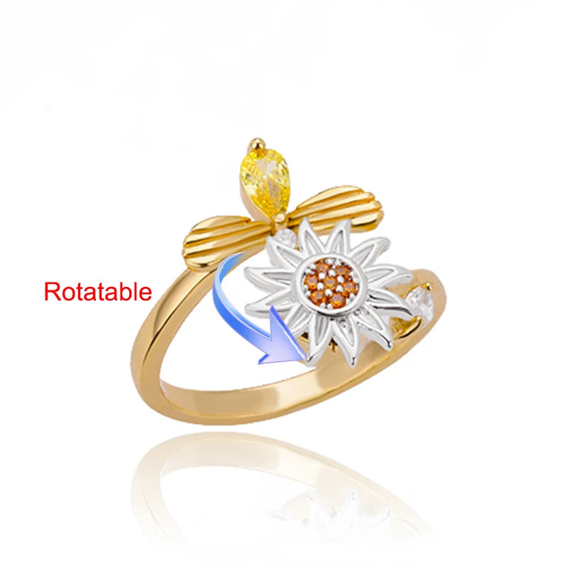 Four Clover Rotating Anxiety Rings for Women Gold Color Adjustable Stainless Steel Wedding Ring Aesthetic Jewelry Gift anillos - ZOOMNSTORE