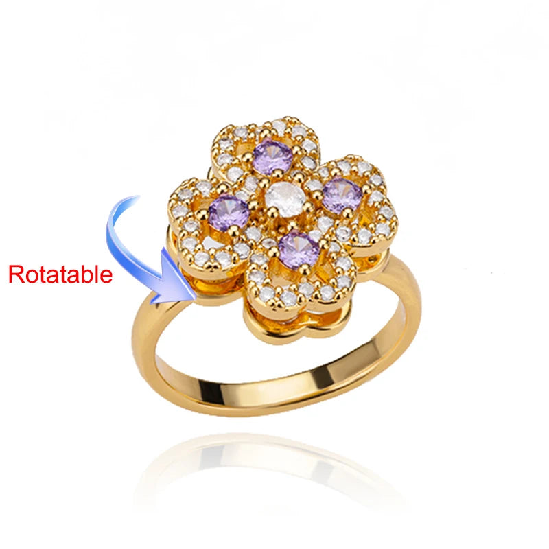 Four Clover Rotating Anxiety Rings for Women Gold Color Adjustable Stainless Steel Wedding Ring Aesthetic Jewelry Gift anillos - ZOOMNSTORE