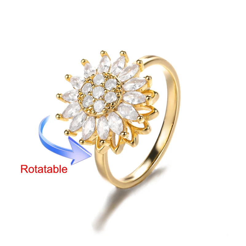 Four Clover Rotating Anxiety Rings for Women Gold Color Adjustable Stainless Steel Wedding Ring Aesthetic Jewelry Gift anillos - ZOOMNSTORE