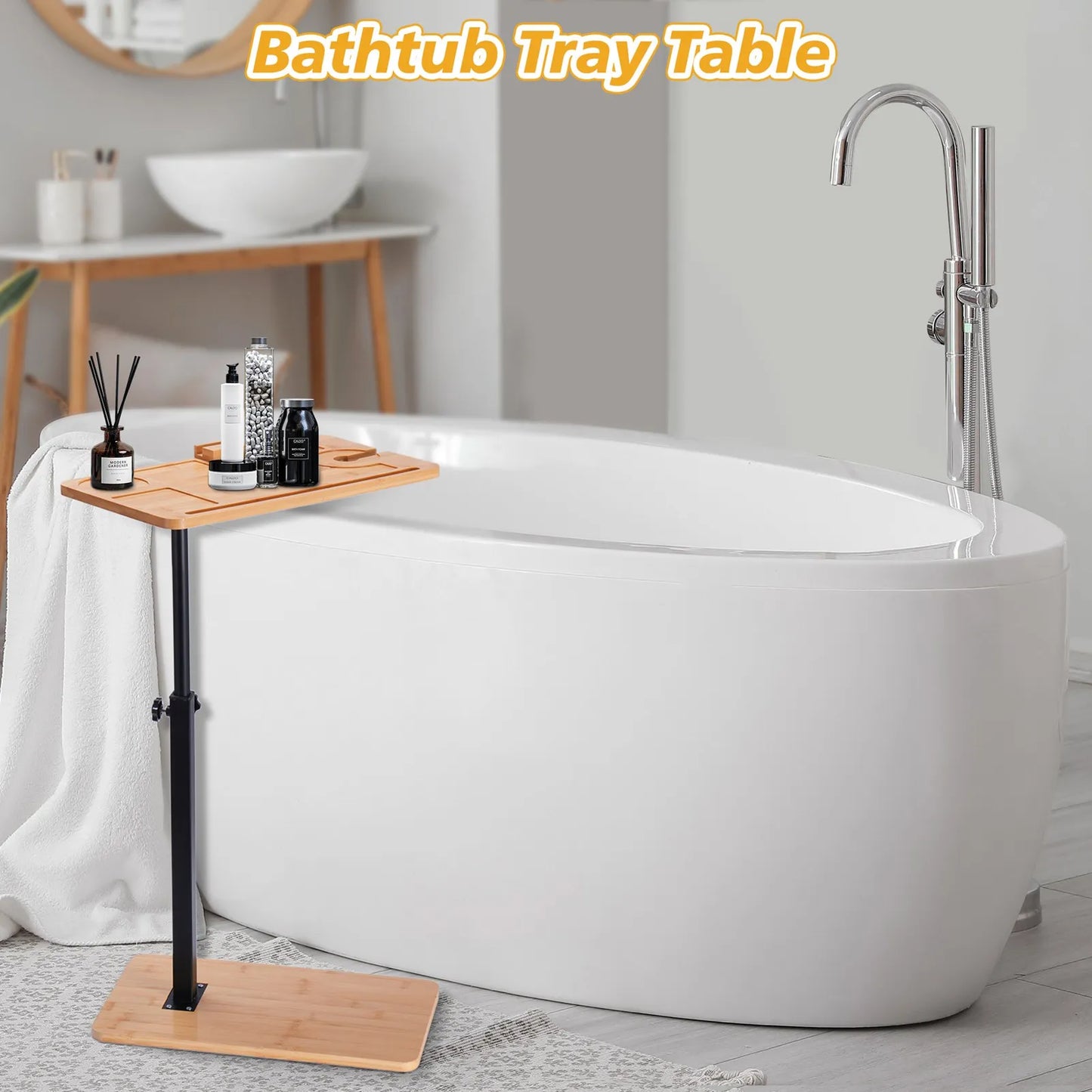 Adjustable Height Sofa Side Table Bath Tray - Multi-Purpose Lightweight Furniture for Living Room Bathroom - ZOOMNSTORE