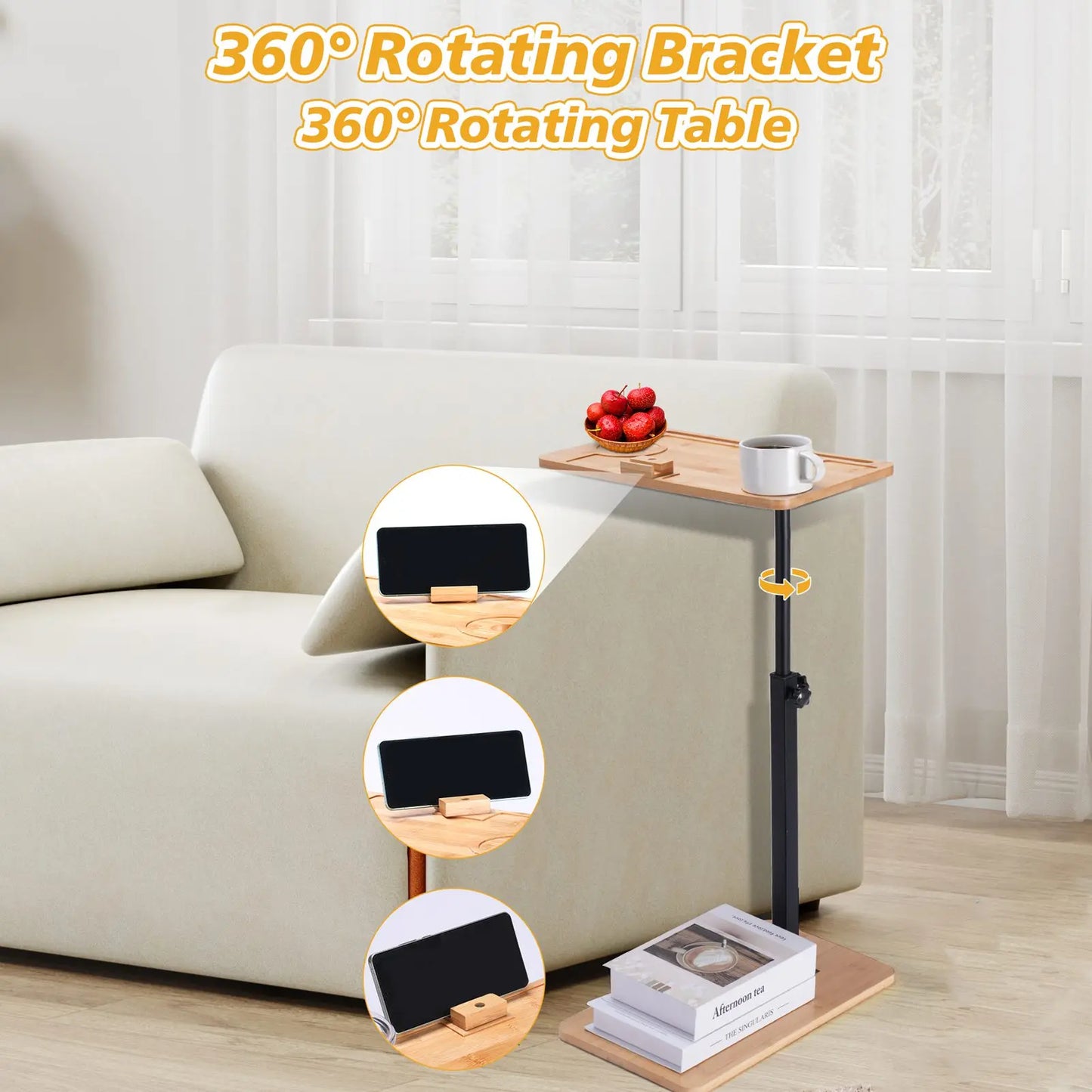 Adjustable Height Sofa Side Table Bath Tray - Multi-Purpose Lightweight Furniture for Living Room Bathroom - ZOOMNSTORE