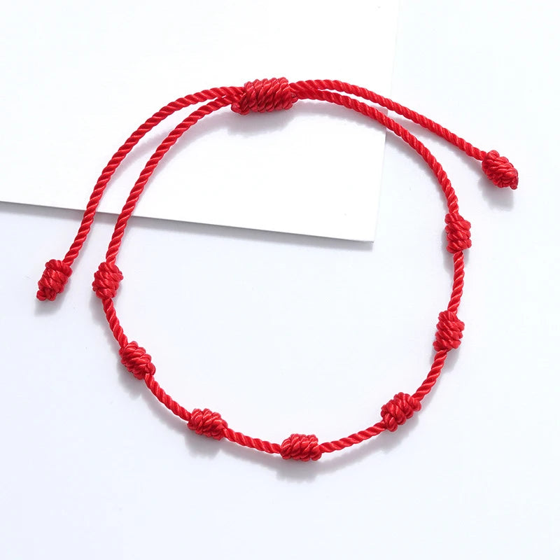Adjustable Red String Bracelets - Handmade Lucky 7 Knots Amulet Jewelry for Couples Friends - ZOOMNSTORE