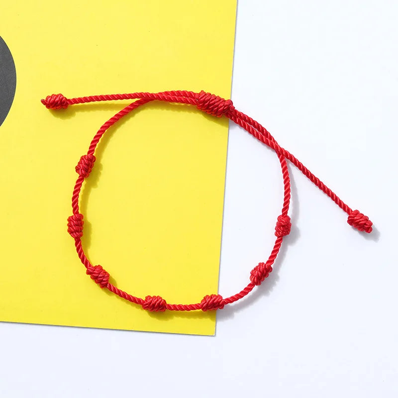 Adjustable Red String Bracelets - Handmade Lucky 7 Knots Amulet Jewelry for Couples Friends - ZOOMNSTORE