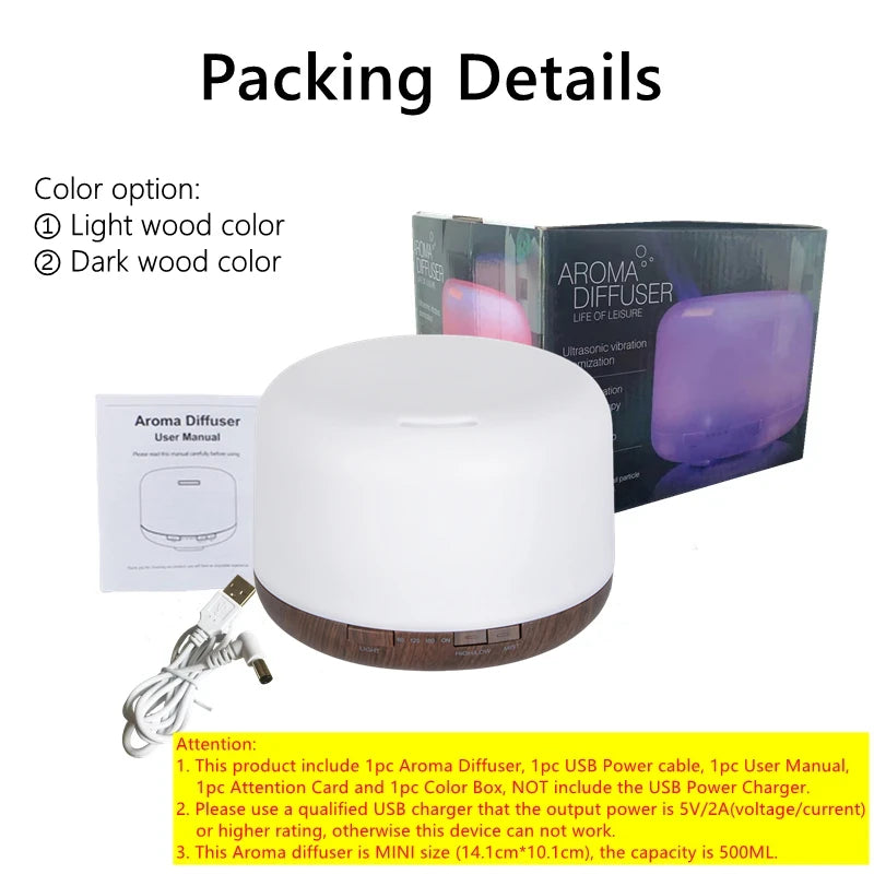 Air Humidifier Diffuser - 500ML Ultrasonic Essential Oil Aroma USB Mini Humidifier - ZOOMNSTORE