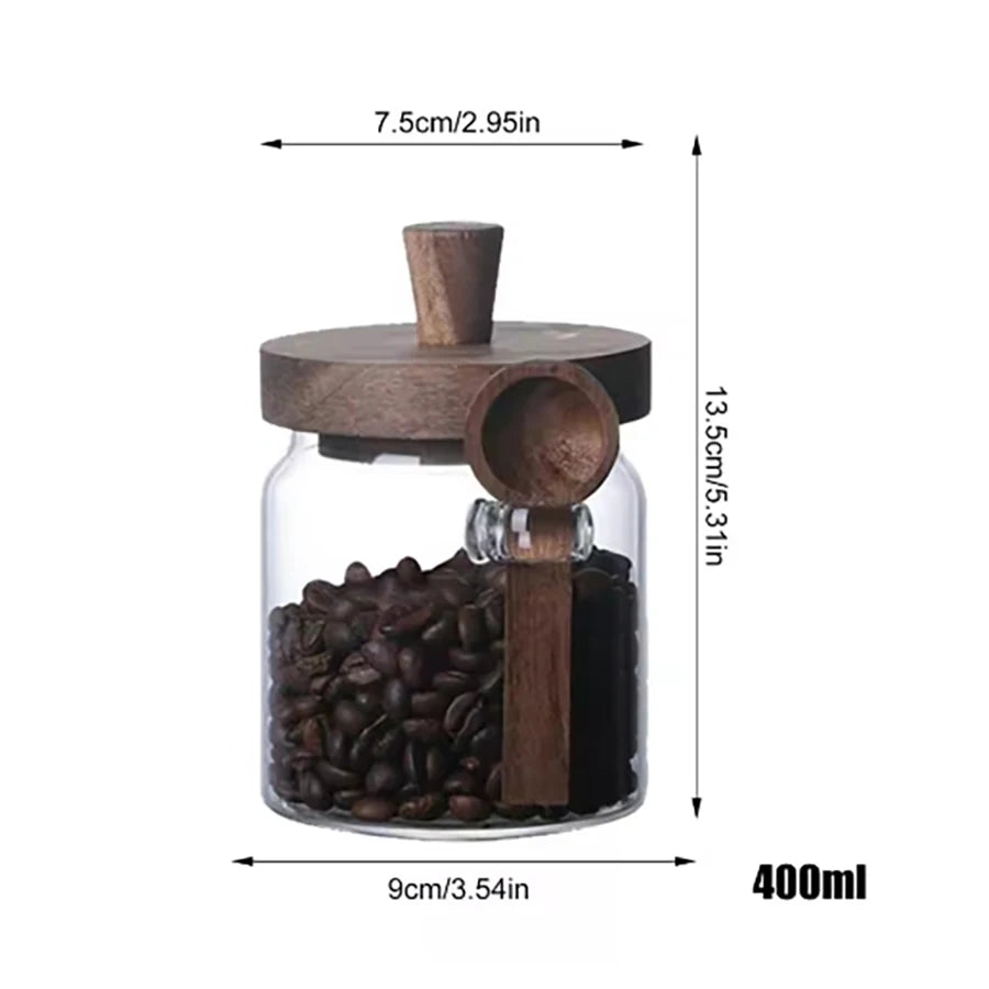 Glass Food Storage Containers with Wooden Lids and Scoop Glass Sealed Jar Airtight Food Storage Jar for Sugar Coffee Bean Candy - ZOOMNSTORE