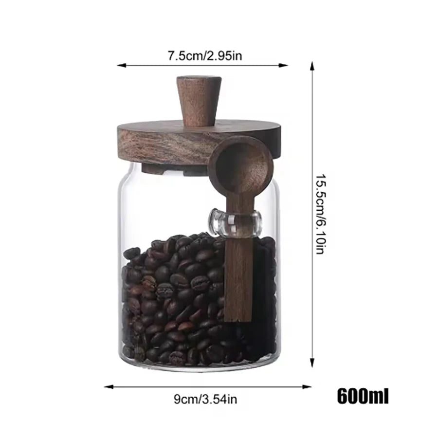 Glass Food Storage Containers with Wooden Lids and Scoop Glass Sealed Jar Airtight Food Storage Jar for Sugar Coffee Bean Candy - ZOOMNSTORE