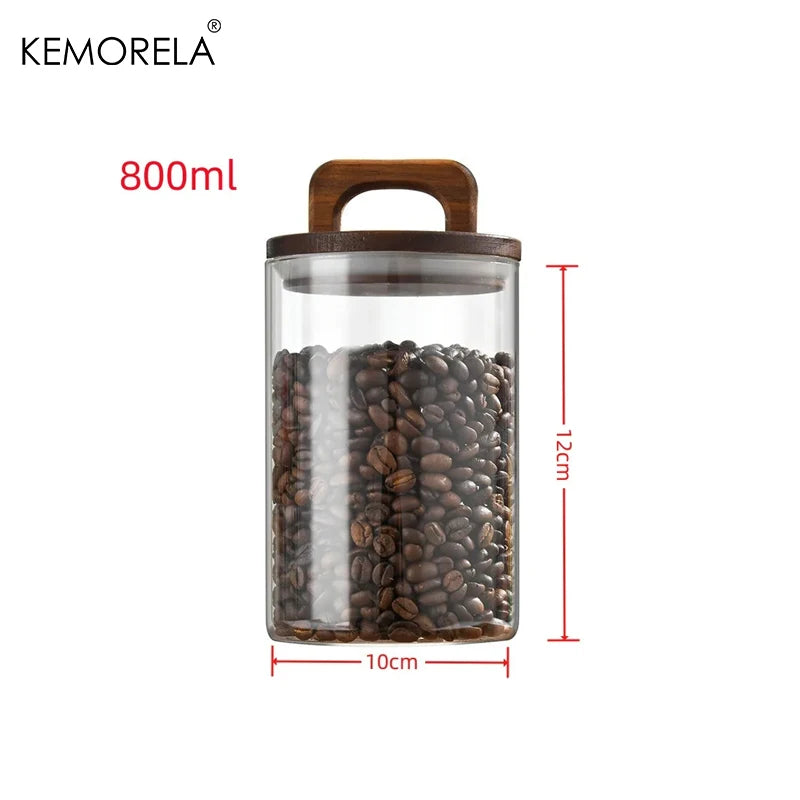 Airtight Glass Jar - Wood Lid Canister for Coffee Beans, Tea, and Snacks - ZOOMNSTORE