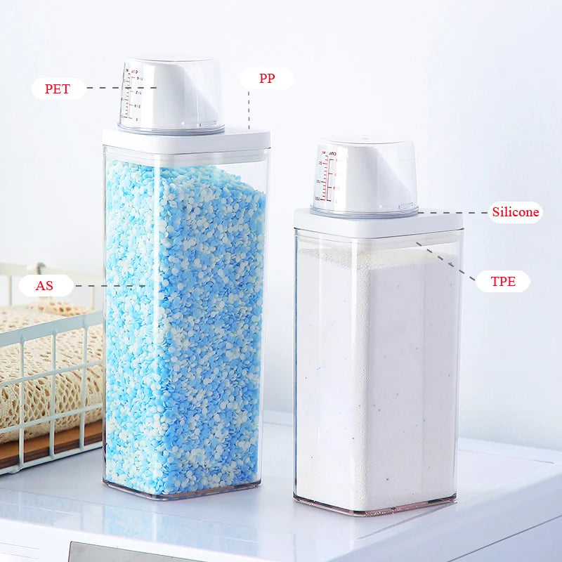 Laundry Detergent Powder Container With Measuring Cup Washing Up Powder Dispenser Food Storage Jar Airtight Storage Bottle - ZOOMNSTORE
