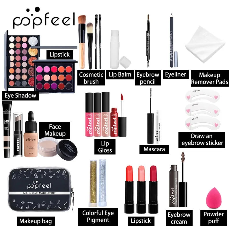 All-in-One Makeup Kit - Full Gift Set for Women Teens with Nude Eyeshadow Foundation Primer Brush and Lipgloss - ZOOMNSTORE
