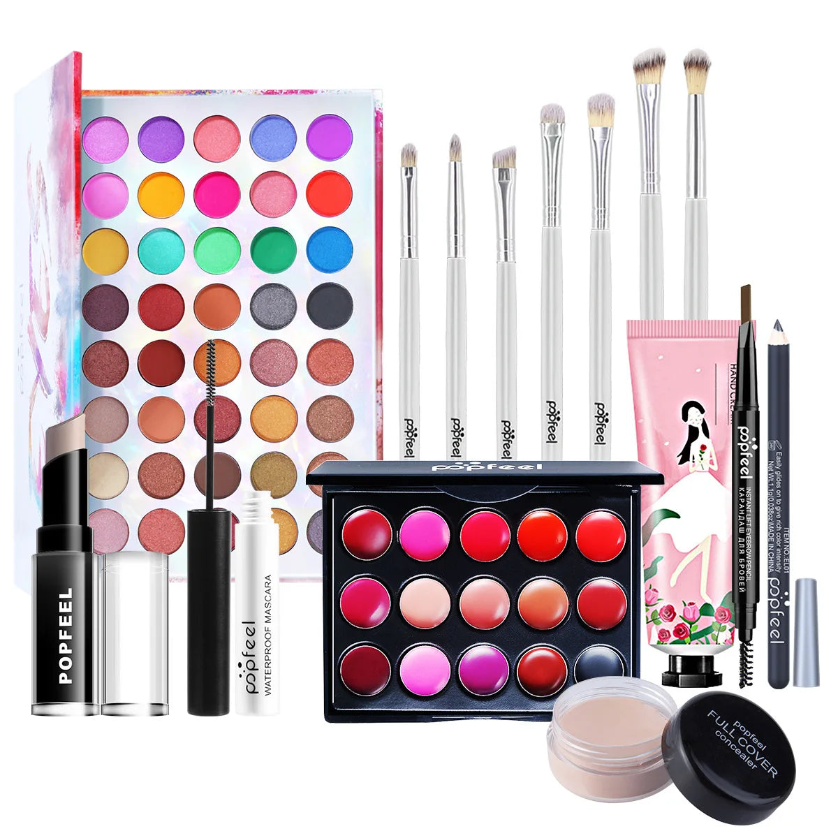 All-in-One Makeup Kit Gift Set - Eyeshadow Foundation Lip Gloss Blush Brushes Eyeliner - ZOOMNSTORE
