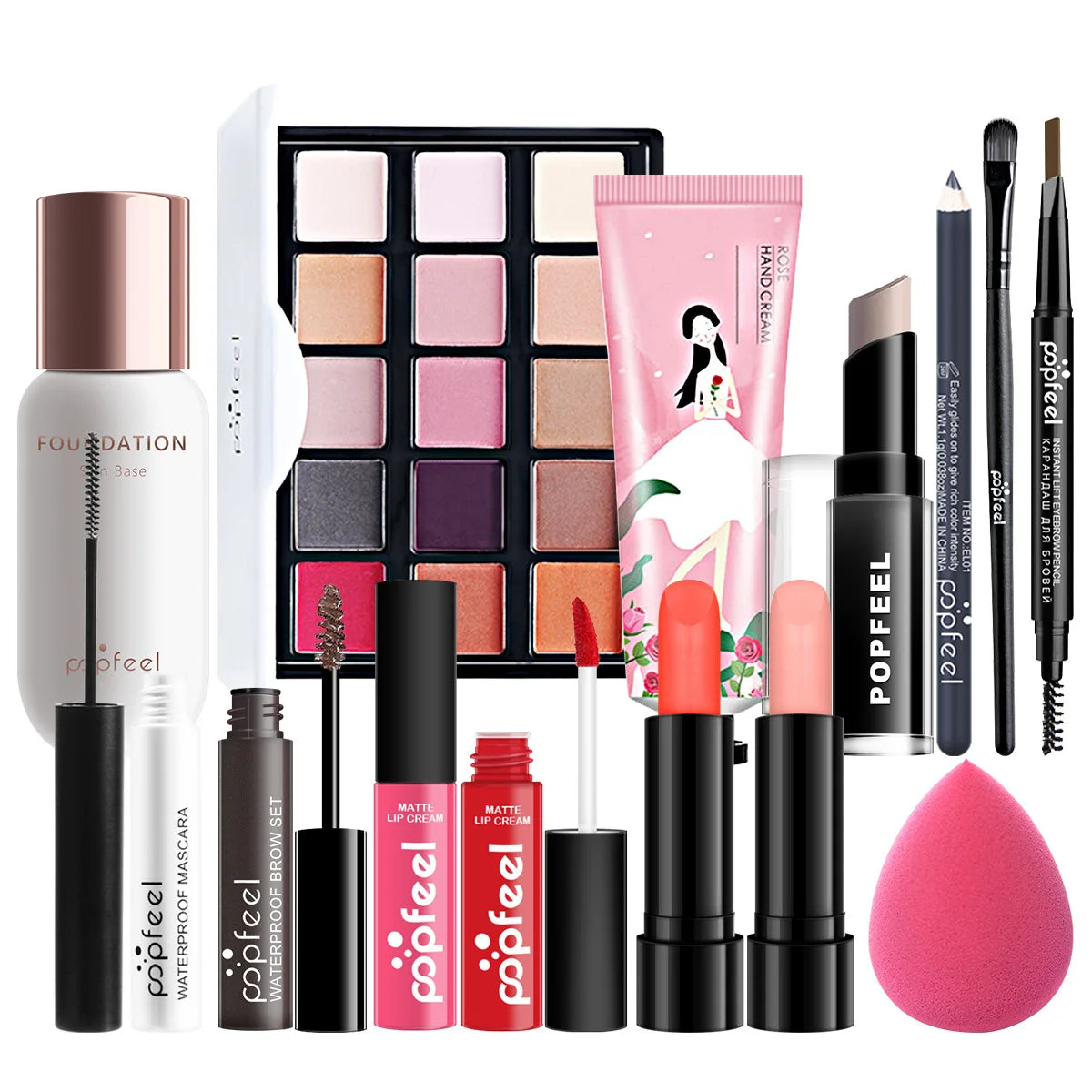 All-in-One Makeup Kit Gift Set - Eyeshadow Foundation Lip Gloss Blush Brushes Eyeliner - ZOOMNSTORE