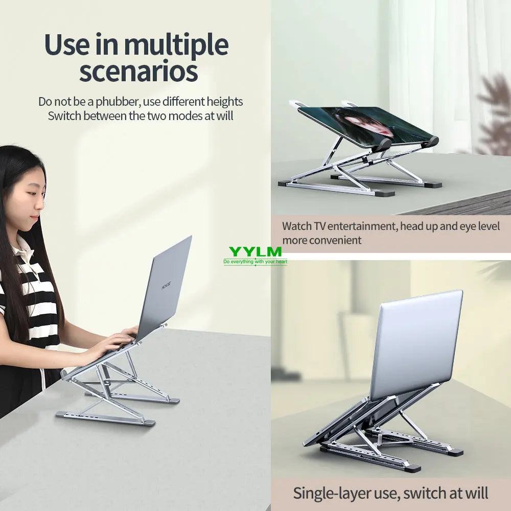 Aluminum Adjustable Laptop Stand - Portable Cooling Holder for MacBook - ZOOMNSTORE