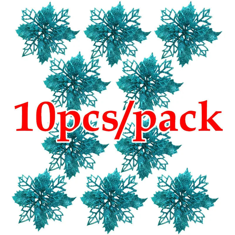 Artificial Christmas Tree Glitter Flowers - 10pcs Xmas Ornaments - ZOOMNSTORE