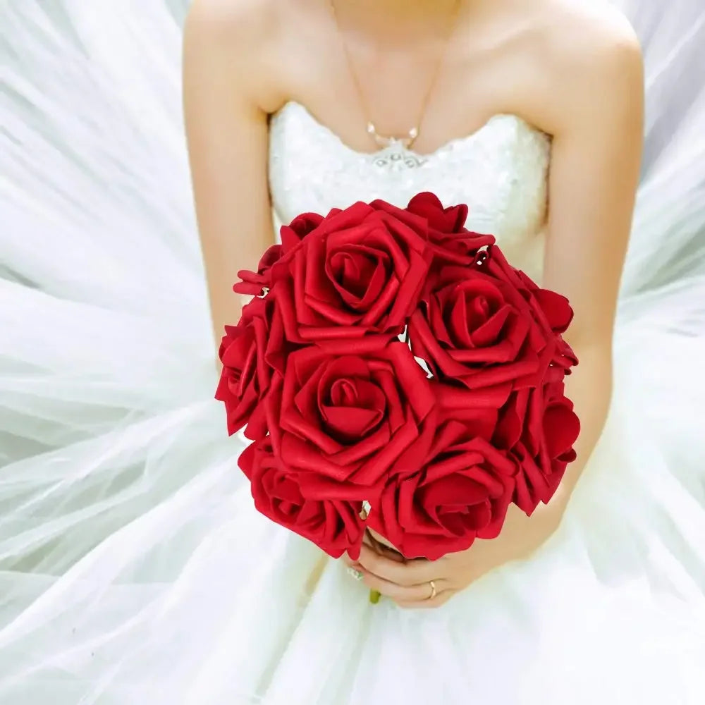 Artificial Red Roses - Realistic Fake Flowers with Stem for DIY Wedding Bouquets and Home Decor - ZOOMNSTORE