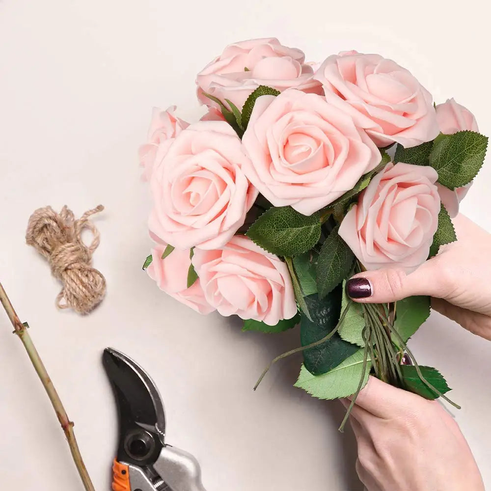 Artificial Red Roses - Realistic Fake Flowers with Stem for DIY Wedding Bouquets and Home Decor - ZOOMNSTORE