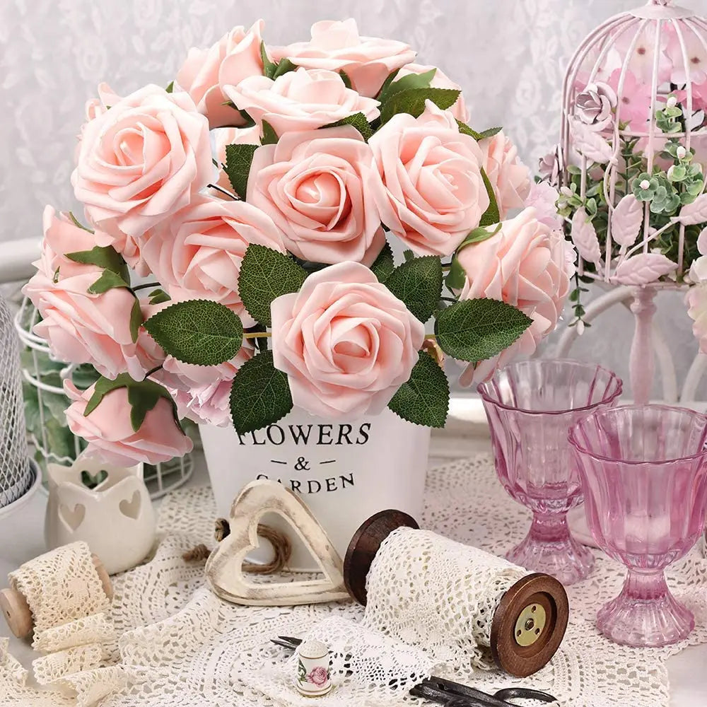 Artificial Red Roses - Realistic Fake Flowers with Stem for DIY Wedding Bouquets and Home Decor - ZOOMNSTORE