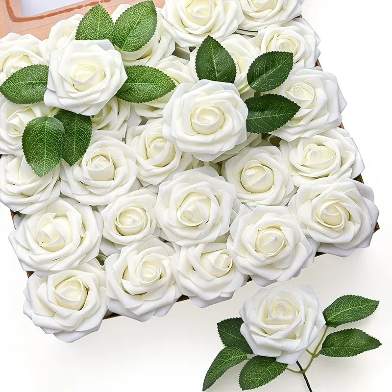 Artificial Red Roses - Realistic Fake Flowers with Stem for DIY Wedding Bouquets and Home Decor - ZOOMNSTORE