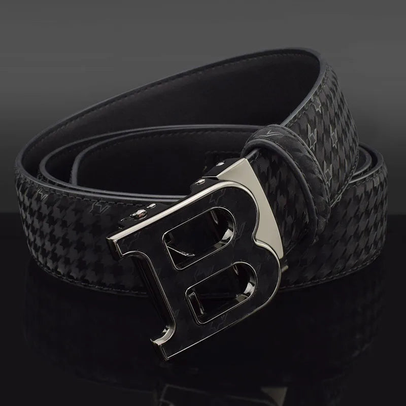 Automatic Buckle Belt - Genuine Leather Men’s Fashion Waist Strap With Golden B Buckle - ZOOMNSTORE