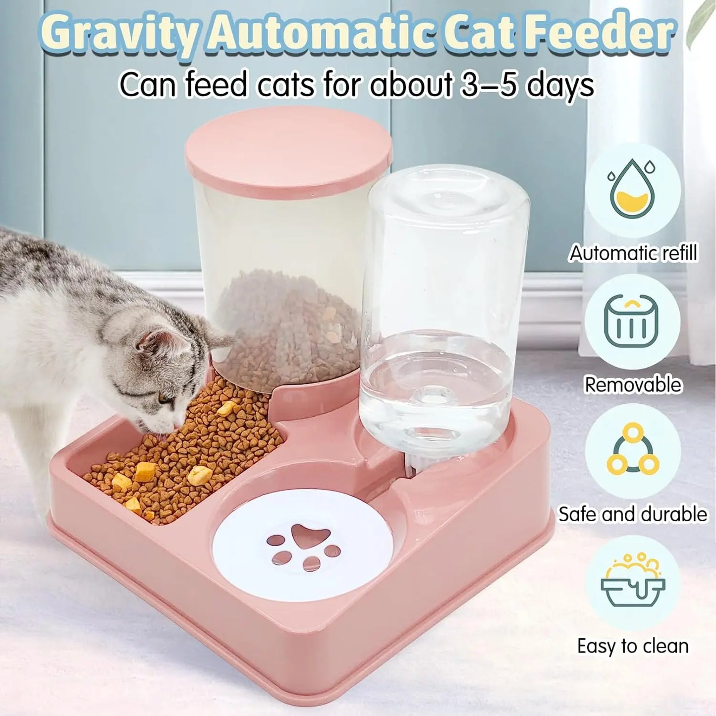 Automatic Cat Feeder Water Dispenser Set - 2-in-1 Gravity Food and Water Feeder - ZOOMNSTORE