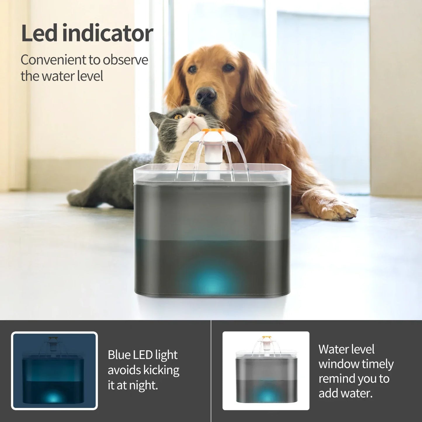 Automatic Cat Water Fountain - 67oz Ultra Silent Pet Dispenser with LED Lighting - ZOOMNSTORE