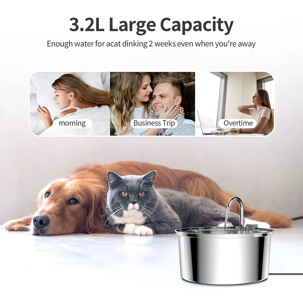 Automatic Stainless Steel Pet Water Fountain - USB Electric Mute Drinking Bowl for Cats and Dogs - ZOOMNSTORE