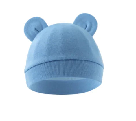 Autumn Winter Baby Hat Comfortable Solid Color Hats Cute Ear Shape Cotton Cap Newborn Photography Props 0 -1 Infant Bonnet Items - ZOOMNSTORE