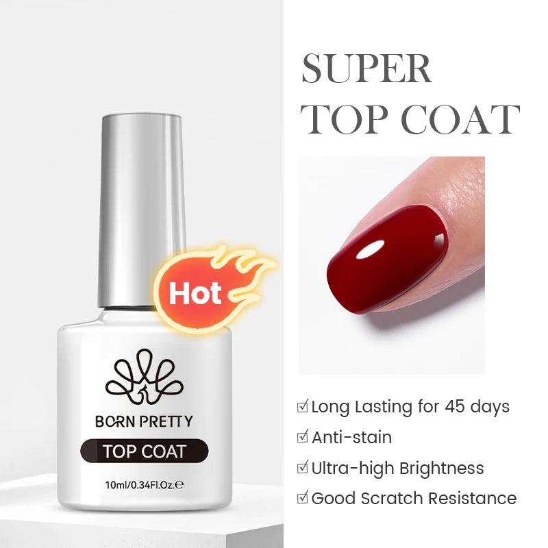 BORN PRETTY Gel Nail Polish Set - Super Top Coat Base Gel 10ml Semi-Permanent Varnish - ZOOMNSTORE