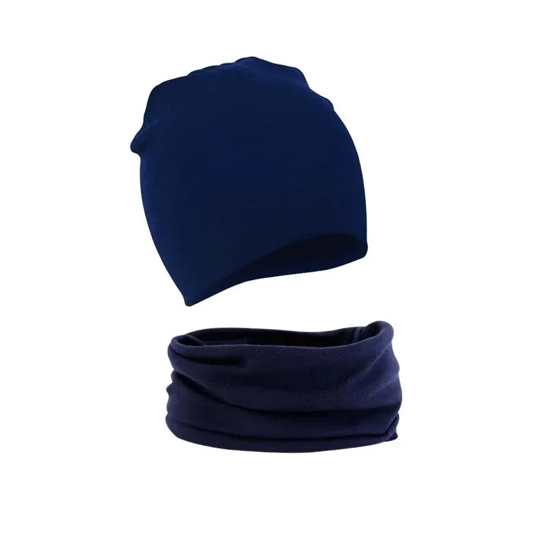 2Pcs Baby Beanie Hat Scarf Set Cotton Kids Cap for Girls Boys Elastic Candy Color Toddler Hat Kids Accessories Infant Bonnet - ZOOMNSTORE