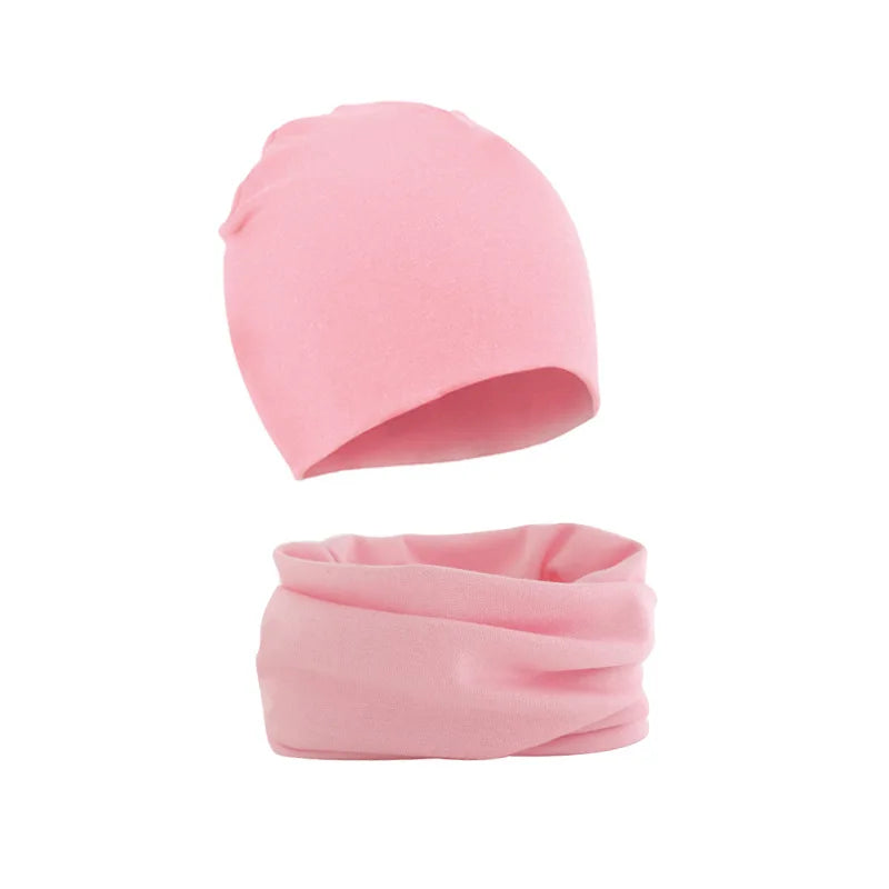 2Pcs Baby Beanie Hat Scarf Set Cotton Kids Cap for Girls Boys Elastic Candy Color Toddler Hat Kids Accessories Infant Bonnet - ZOOMNSTORE