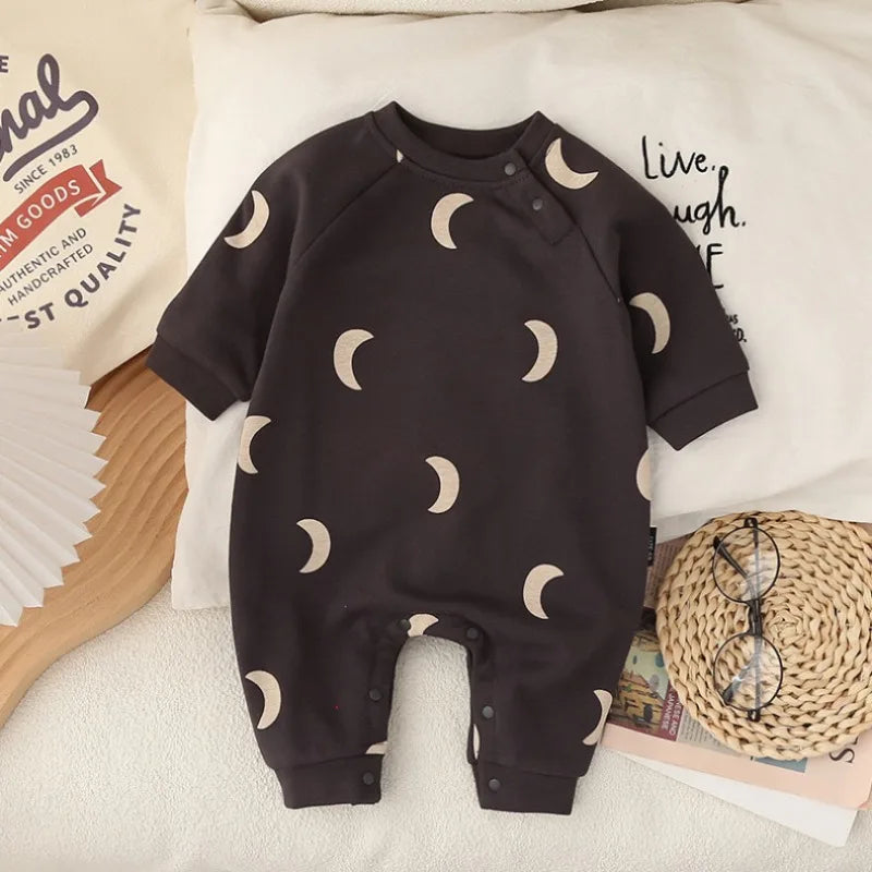Baby Bodysuit Cotton - Newborn Moon Sun Print Romper 0-12 Months Soft Comfortable Wear - ZOOMNSTORE