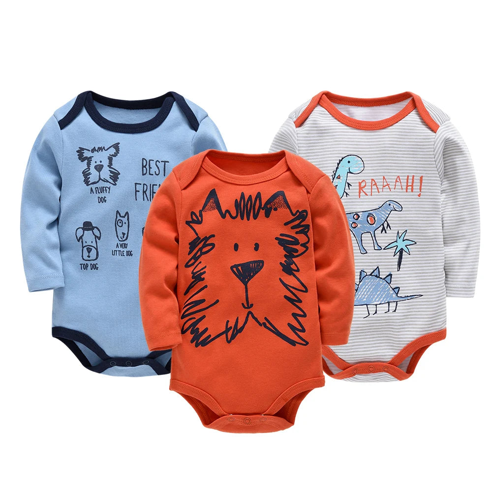 Baby Boy Romper - 3 Pcs Newborn Cotton Bodysuit Set With Animal Pattern - ZOOMNSTORE