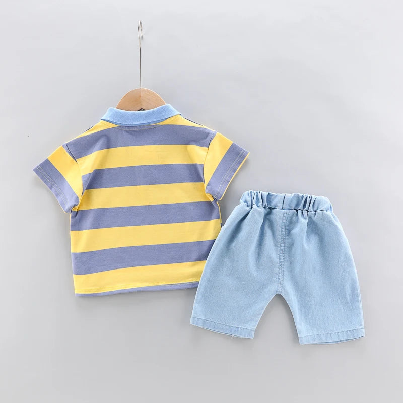 Baby Boys Polo Shirt Denim Shorts 2-Piece Summer Set - ZOOMNSTORE