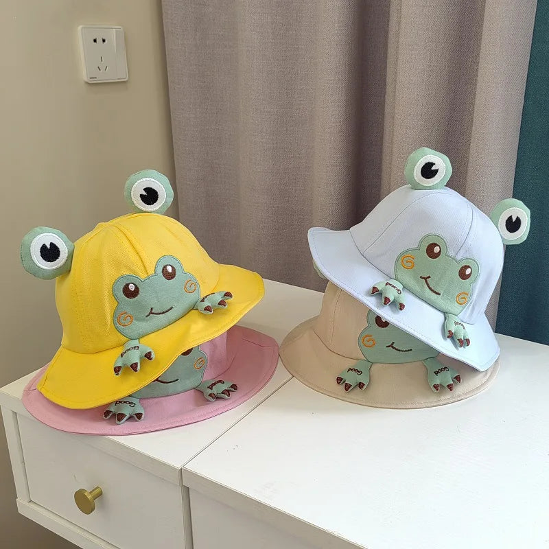 Baby Bucket Hat for Kids Spring Outdoor Boys Girls Sun Hat Summer Cute Frog Toddler Children Fisherman Cap Cotton Panama Bonnet - ZOOMNSTORE