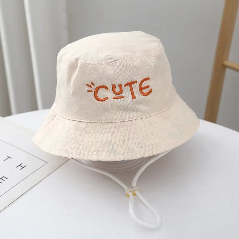 Double Sided Baby Bucket Hat Cute Letter Embroidered Children Boys Girls Fisherman Panama Cap Summer Outdoor Kids Sun Hat - ZOOMNSTORE