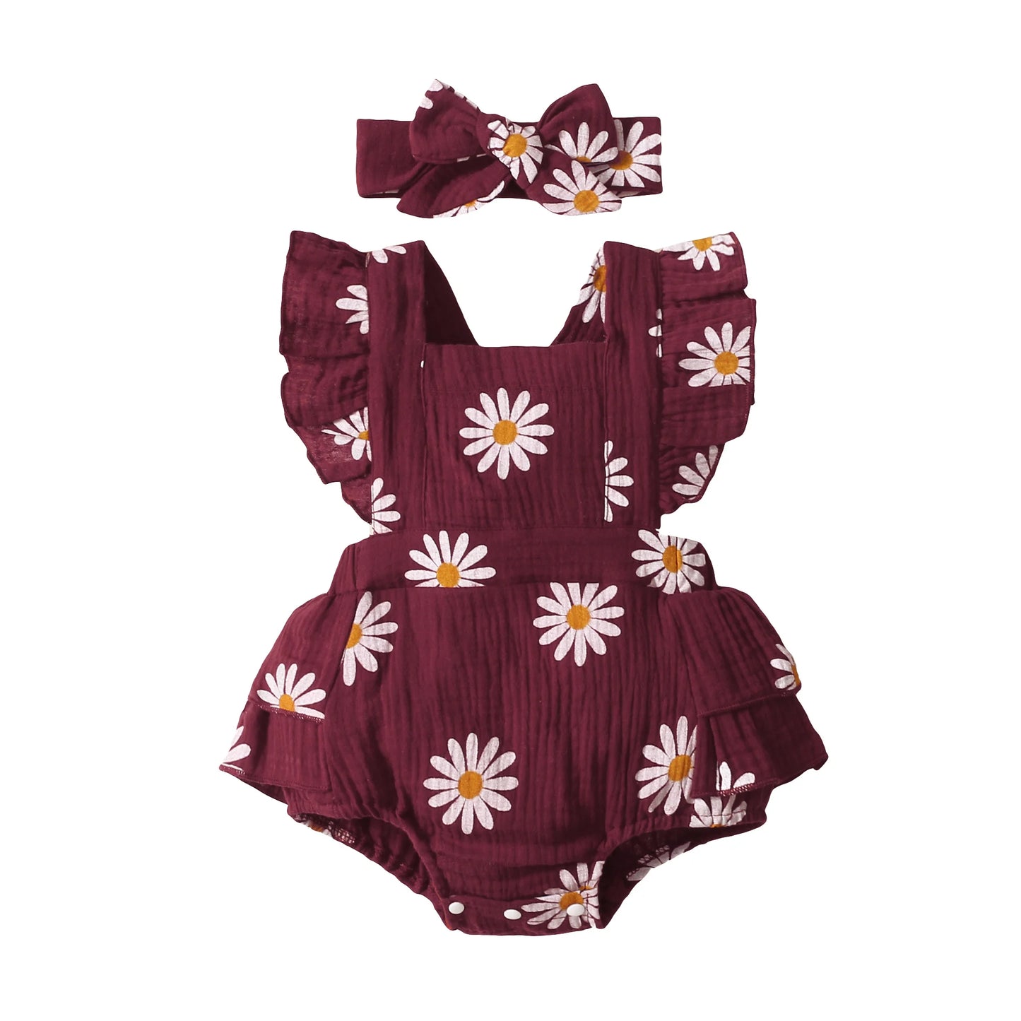 Baby Girls Romper - Summer Newborn 0-18 Month Sunflower Print Sleeveless Onepiece - ZOOMNSTORE