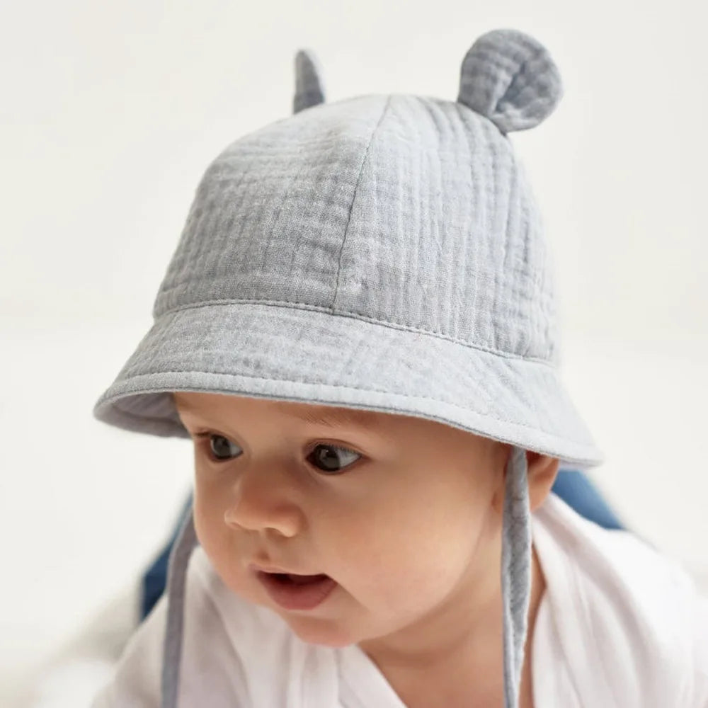 Baby Cotton Sun Hat New Children Outdoor Rabbit Ear Beach Caps Boy Girl Print Panama Hat Unisex Beach Bucket Hat For 3-12 Months - ZOOMNSTORE